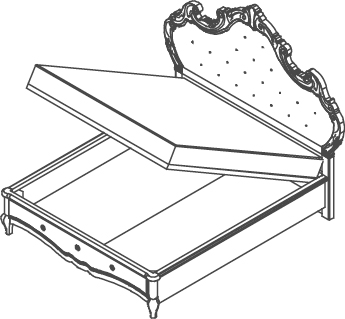 Romantica Lit - Romantica / stucco / vern. eff. oro, <p>Pied capitonné avec partie gravée </p>

<p>de rangement standard</p>
