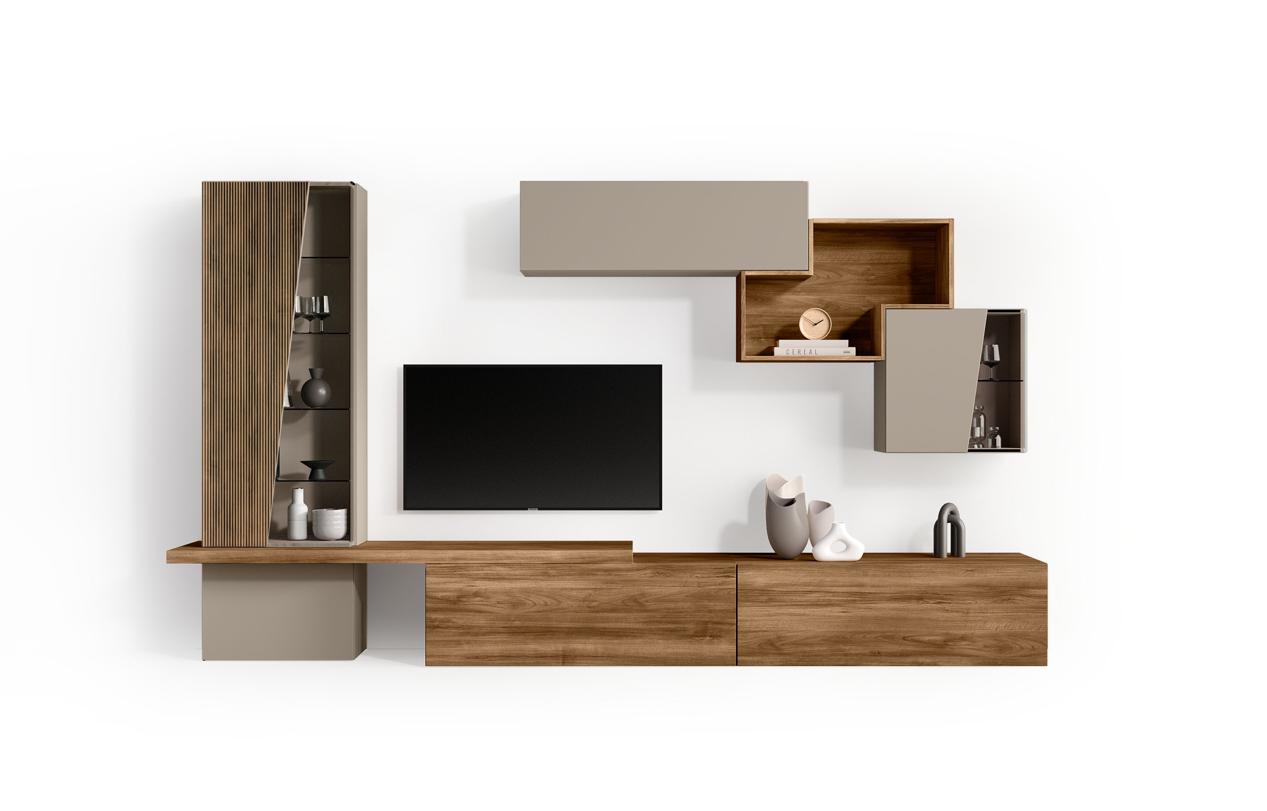 H2O 23/24 - H2O 24, <p>
	<br>
</p>

<p><strong>Pensile Trapezio cassa Nobilitato Noce Cognac<br>Anta Nobilitato Noce Cognac Rigato/Vetro Neutro</strong></p>

<p>"Trapezio" wall unit in Cognac Walnut effect striped Melamine
	<br>Neutral glass doors</p>

<p>
	<br>
</p>

<p><strong>Pensili Nobilitato Visone Congo</strong></p>

<p>Wall units in Visone Congo effect Melamine</p>

<p>
	<br>
</p>

<p><strong>Pensile Esse a giorno Nobilitato Noce Cognac</strong></p>

<p>"Esse" open unit in Cognac Walnut effect Melamine</p>

<p>
	<br>
</p>

<p><strong>Basi a terra con top a filo Nobilitato Noce Cognac</strong></p>

<p>Floor standing bases with flush top in Cognac Walnut effect Melamine</p>

<p>
	<br>
</p>

<p><strong>Piano top sospeso Nobilitato Noce Cognac</strong></p>

<p>Suspended top surface in Cognac Walnut effect Melamine</p>

<p>
	<br>
</p>

<p>L.340 x H.186 x P.48,4 cm</p>
<div title="Page 72">&nbsp; &nbsp; &nbsp; &nbsp; &nbsp; &nbsp; &nbsp; &nbsp; &nbsp; &nbsp; &nbsp; &nbsp; &nbsp; &nbsp; &nbsp; &nbsp; &nbsp; &nbsp; &nbsp; &nbsp; &nbsp; &nbsp; &nbsp; &nbsp; &nbsp; &nbsp; &nbsp; &nbsp;</div>

<p>&nbsp; &nbsp;&nbsp;</p>
