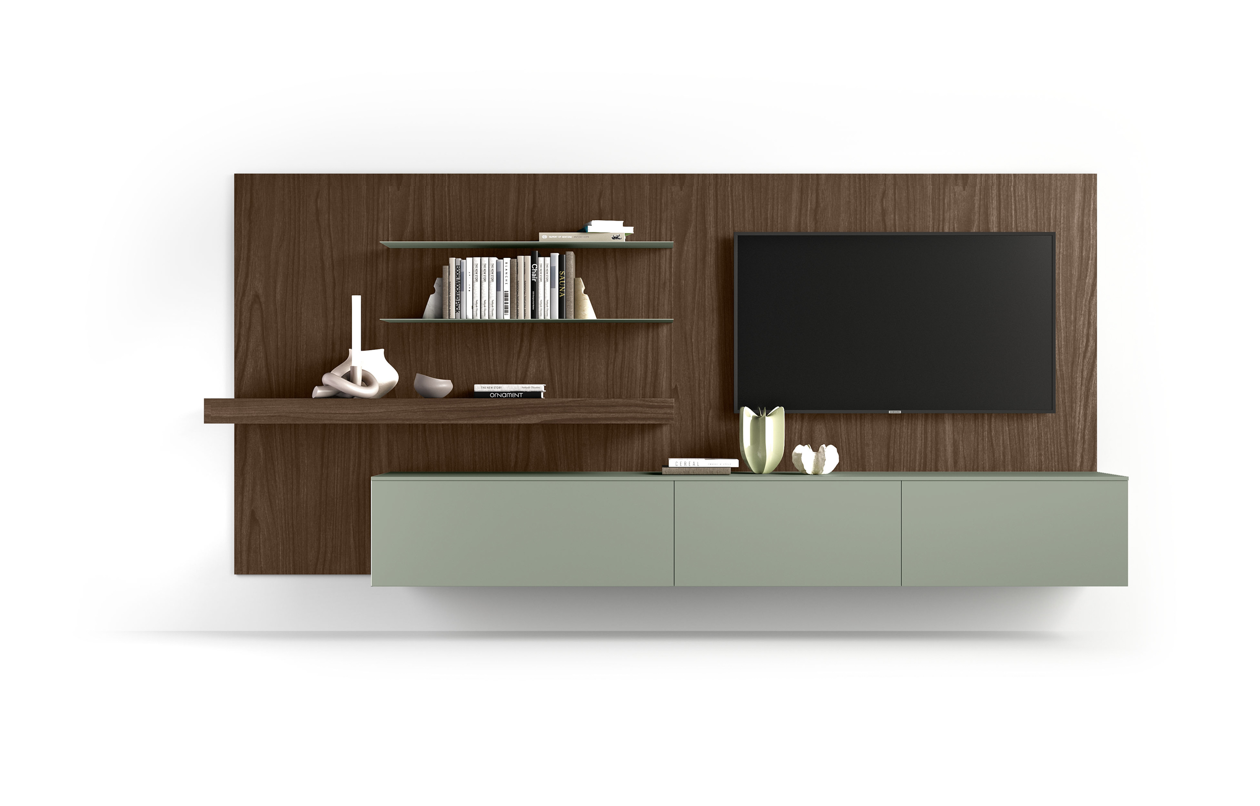 H2O 29 - H2O 29, <p>
	<br>
</p>

<p><strong>Boiserie Wall Nobilitato Noce Brown</strong></p>

<p>"Wall" paneling in Brown Walnut effect Melamine</p>

<p>
	<br>
</p>

<p><strong>Boiserie Wall Nobilitato Noce Brown</strong>
	<br><strong>Mensole Laccate Verde Edera</strong></p>

<p>"Wall" paneling in Brown Walnut
	<br>Verde Edera Lacquered shelves</p>

<p>
	<br>
</p>

<p><strong>Piano appoggio Plane sospeso Nobilitato Noce Brown</strong></p>

<p>"Plane" suspended support surface in Brown Walnut effect Melamine</p>

<p>
	<br>
</p>

<p><strong>Basi sospese con top Laccato Verde Edera</strong></p>

<p>Suspended bases in Verde Edera Lacquered finish</p>

<p>
	<br>
</p>

<p>L.360 x H.190 x P.48,4 cm &nbsp; &nbsp; &nbsp; &nbsp; &nbsp; &nbsp; &nbsp; &nbsp; &nbsp; &nbsp; &nbsp; &nbsp; &nbsp; &nbsp; &nbsp; &nbsp; &nbsp;&nbsp;</p>

<p>
	<br>
</p>

<p>&nbsp; &nbsp;&nbsp;</p>
